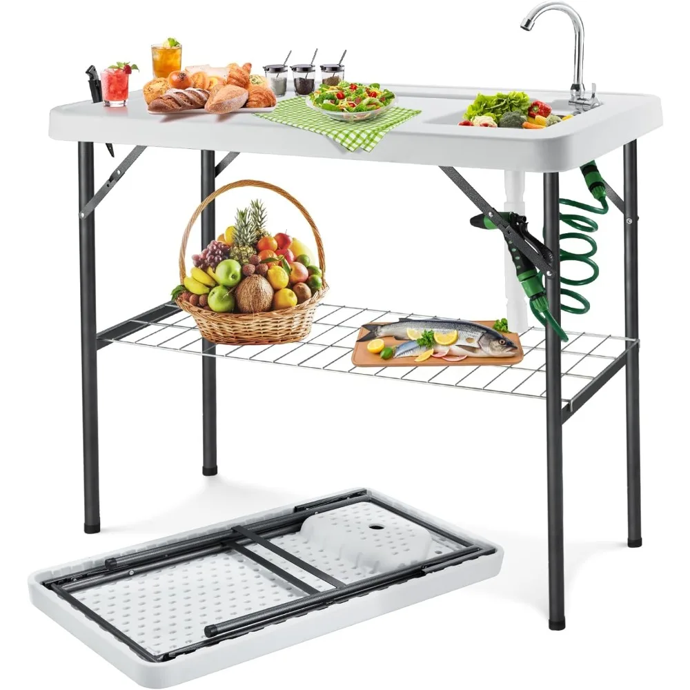 Fish Cleaning Table with Sink Portable Folding Camping Table w/ 360° Swivel Faucet, Powerful Spray Nozzle, Sharpy Handy Knife, S
Fish Cleaning Table with Sink Portable Folding Camping Table w/ 360° Swivel Faucet, Powerful Spray Nozzle, Sharpy Handy Knife, S