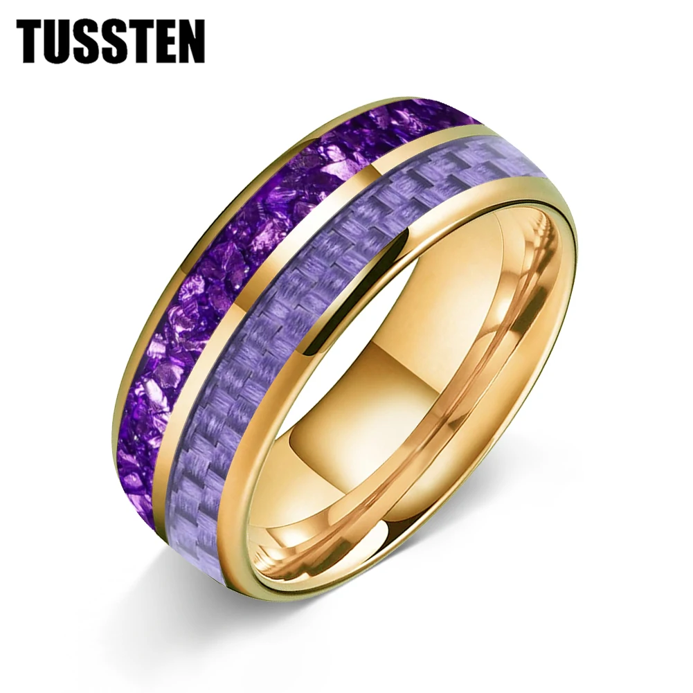 TUSSTEN 6/8MM Men and Women Marriage Tungsten Ring Dome Double Groove Inlaid Purple carbon fiber crystal stone Comfortable Fit
TUSSTEN 6/8MM Men and Women Marriage Tungsten Ring Dome Double Groove Inlaid Purple carbon fiber crystal stone Comfortable Fit