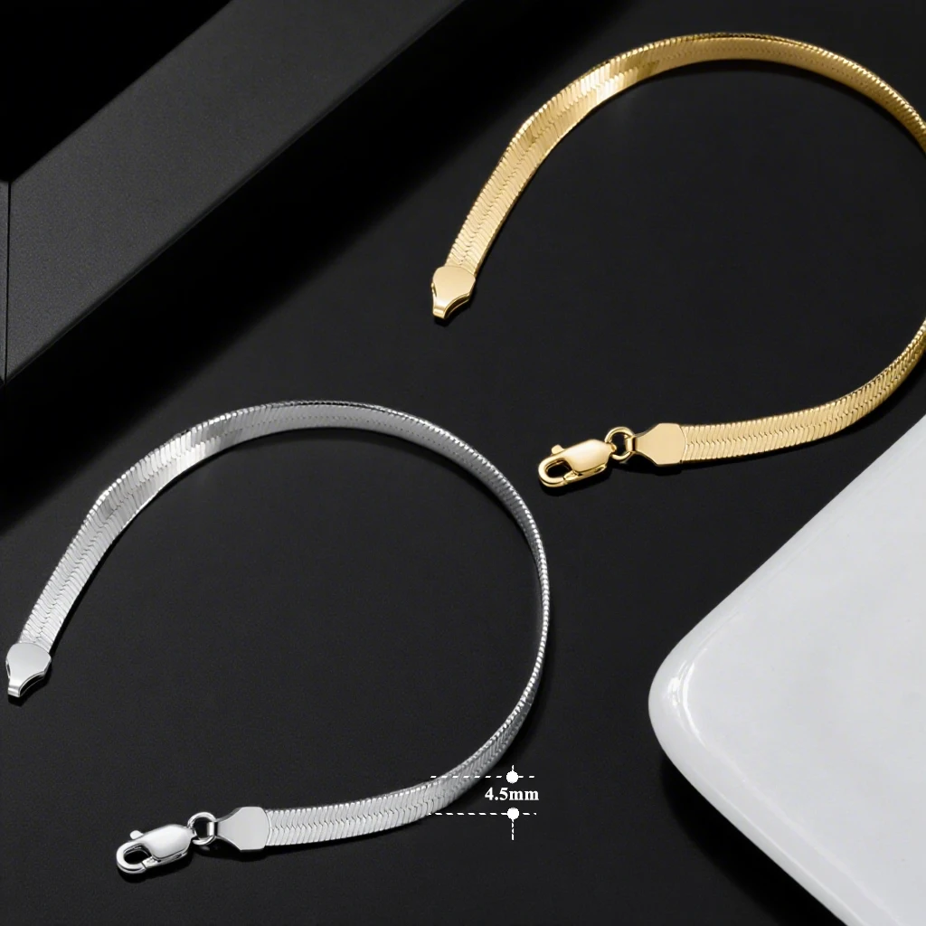 EFFIE QUEEN 14K Gold 925 Sterling Silver Italian 4.5mm Flexible Flat Herringbone Chain Bracelet Unisex Style Party Present SB107
EFFIE QUEEN 14K Gold 925 Sterling Silver Italian 4.5mm Flexible Flat Herringbone Chain Bracelet Unisex Style Party Present SB107