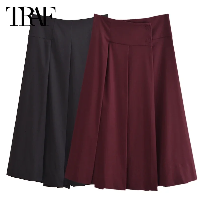 TRAF Midi Pleated Skirt Women's Skirt Autumn Burgundy Black Skirts Women Ruched High Waist Skirts Ladies Fashion Elegant Skirts
TRAF Midi Pleated Skirt Women's Skirt Autumn Burgundy Black Skirts Women Ruched High Waist Skirts Ladies Fashion Elegant Skirts