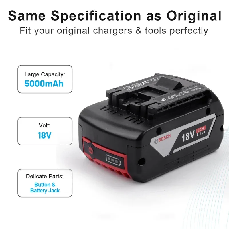 2025 Original Upgrade Replace Bosch 18V3000mAh/ 5000mAh/ 6000mAh GBA Professional GBA GSR GSB BAT618 BAT609 Lithium ion Battery
2025 Original Upgrade Replace Bosch 18V3000mAh/ 5000mAh/ 6000mAh GBA Professional GBA GSR GSB BAT618 BAT609 Lithium ion Battery