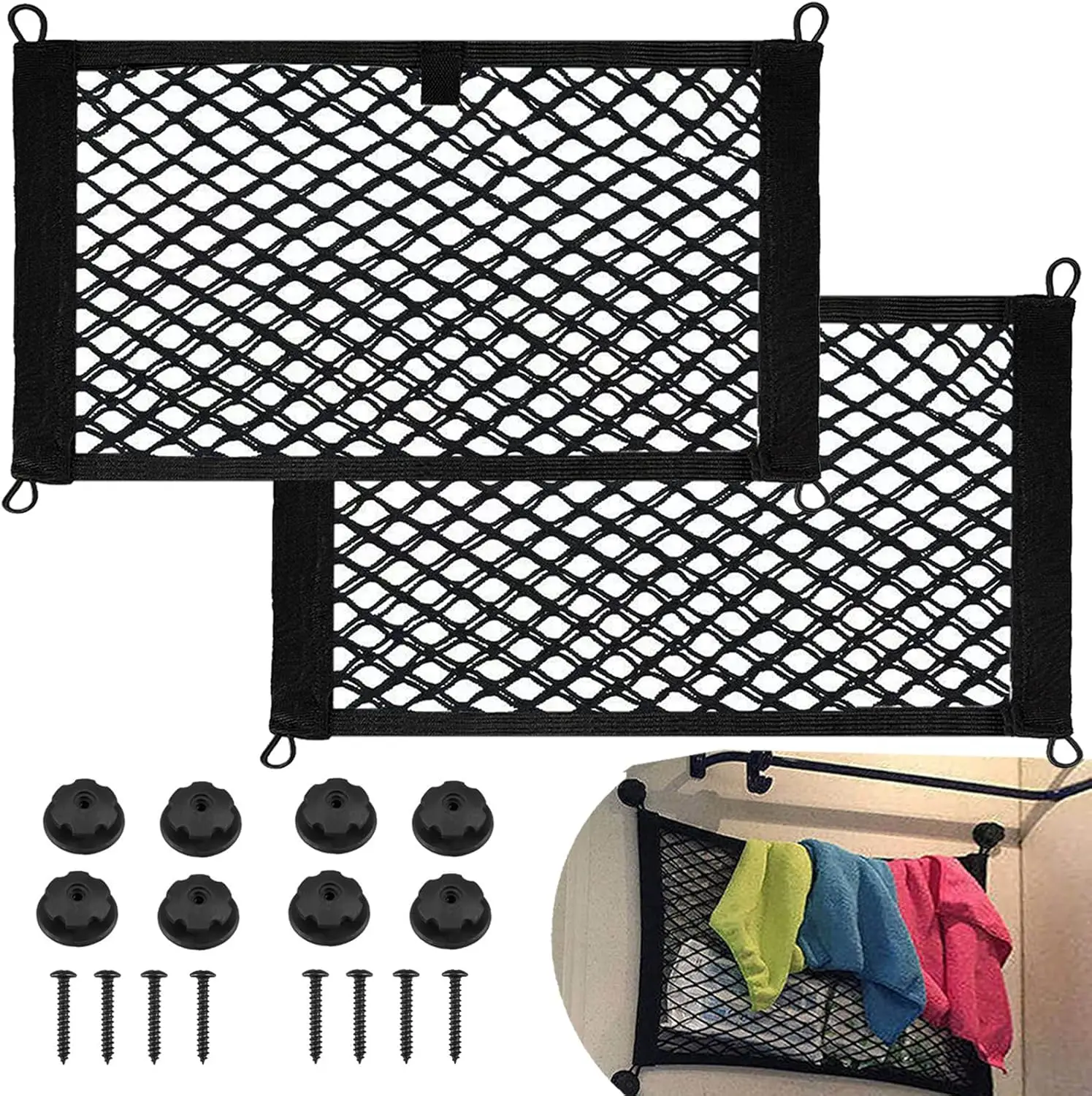 2 Pack Small Cargo Net for Car Trunk Storage Elastic Mesh Net with 8 Mounting Screws and Hooks 18 x 9.8 Inches
2 Pack Small Cargo Net for Car Trunk Storage Elastic Mesh Net with 8 Mounting Screws and Hooks 18 x 9.8 Inches