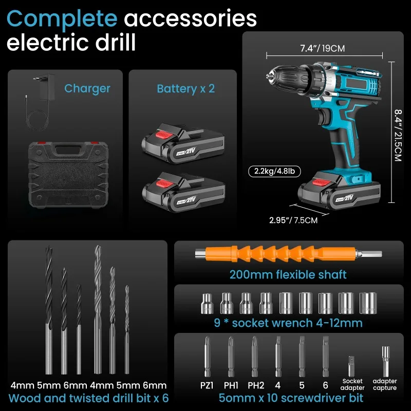 TXF【Best Choice】Lithium Battery 21V Rechargeable 1350rpm Cordless Compact Electric Screwdriver Hand Drill Impact Drill
TXF【Best Choice】Lithium Battery 21V Rechargeable 1350rpm Cordless Compact Electric Screwdriver Hand Drill Impact Drill
