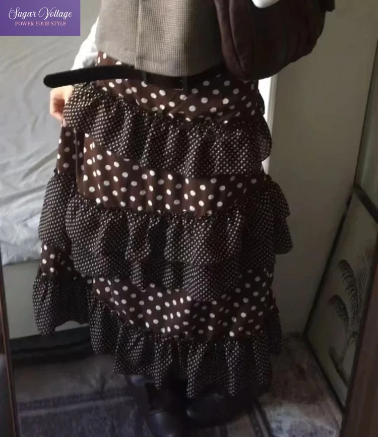 Японская винтажная юбка А-силуэта для женщин, свободная, в горошек, с вышивкой и оборками, миди, осенняя, повседневная, модная, популярная одежда
Японская винтажная юбка А-силуэта для женщин, свободная, в горошек, с вышивкой и оборками, миди, осенняя, повседневная, модная, популярная одежда