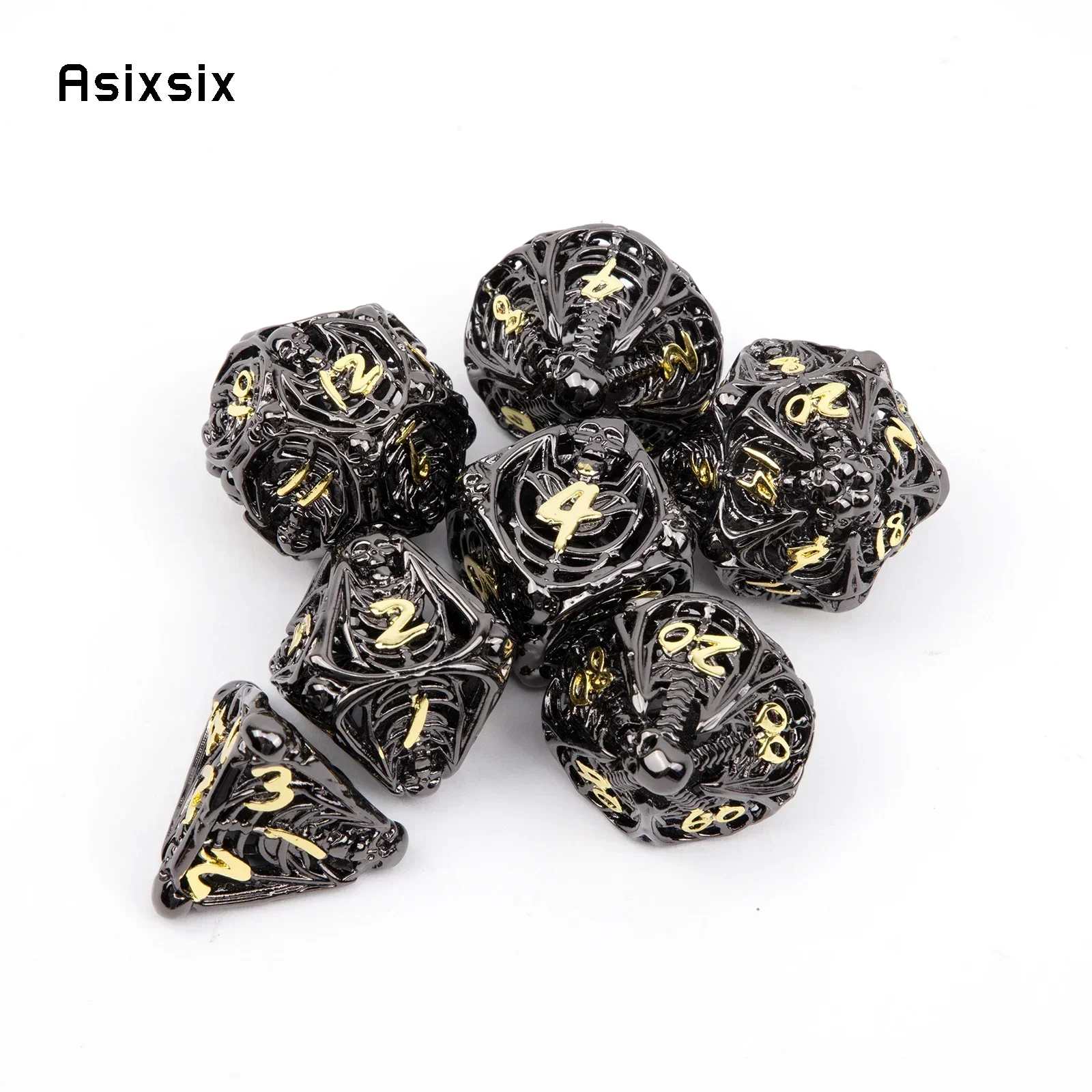 7 Pcs Black Golden Skull Metal Dice Hollow Metal Polyhedral Dice Set Suitable For Role-Playing Dice PropBoard Game Gift
7 Pcs Black Golden Skull Metal Dice Hollow Metal Polyhedral Dice Set Suitable For Role-Playing Dice PropBoard Game Gift