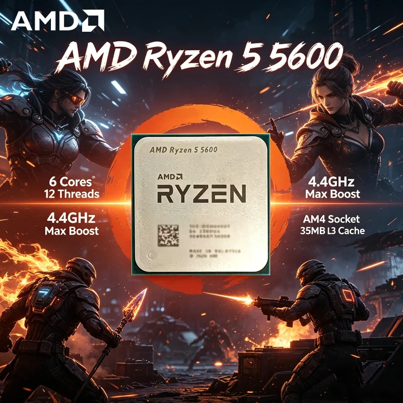 AMD Ryzen 5 5600 AM4 Tray CPU, 6C12T, 4.4GHz Boost, 35MB L3 Cache, Loose Tray Chip for Daily Gaming Desktop Multitasking Builds
AMD Ryzen 5 5600 AM4 Tray CPU, 6C12T, 4.4GHz Boost, 35MB L3 Cache, Loose Tray Chip for Daily Gaming Desktop Multitasking Builds