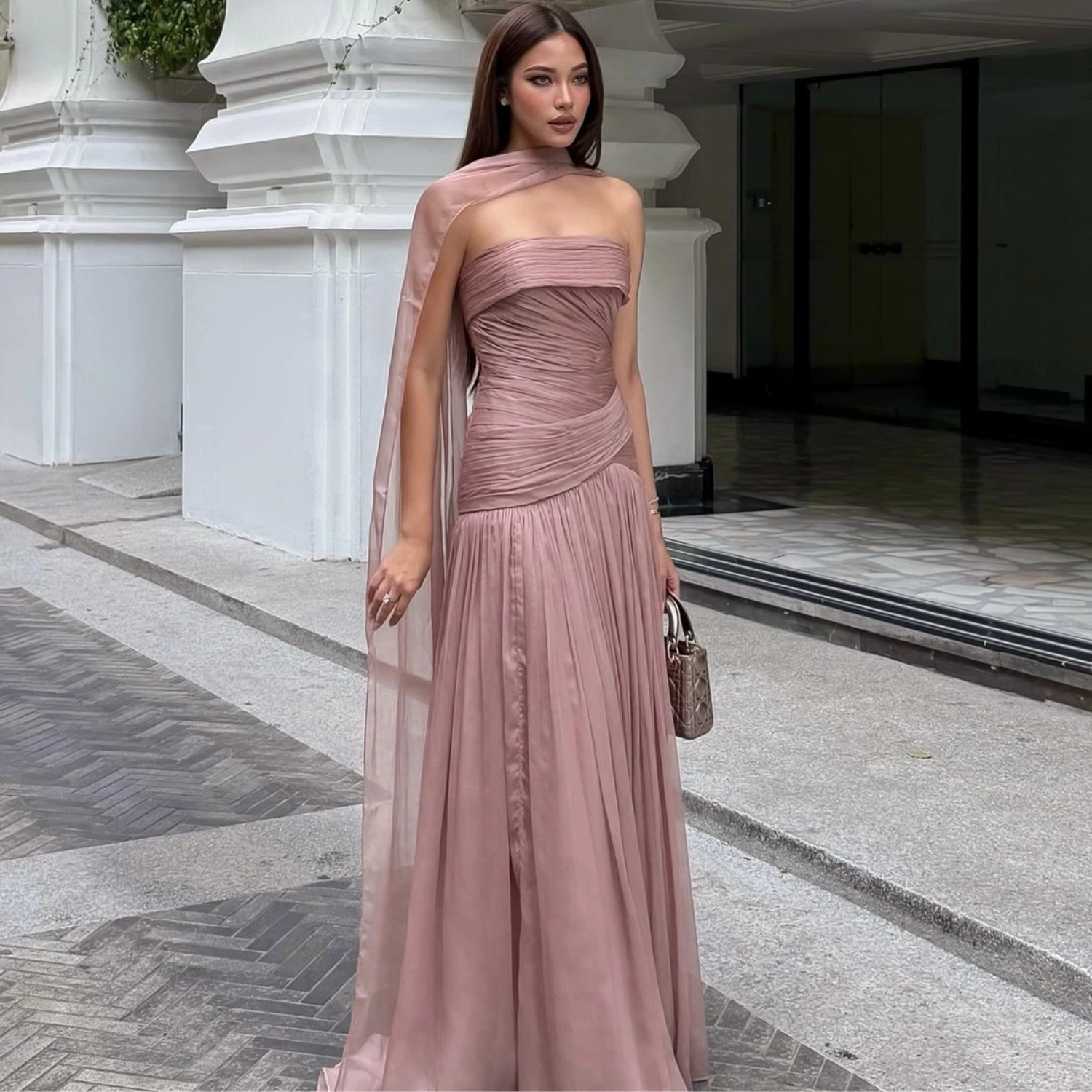 Customizable Flowers A Line Chiffon Strapless Evening Dress Cape Drape, Ruched Formal Gown for Wedding Guest, Bridesmaid, Party
Customizable Flowers A Line Chiffon Strapless Evening Dress Cape Drape, Ruched Formal Gown for Wedding Guest, Bridesmaid, Party