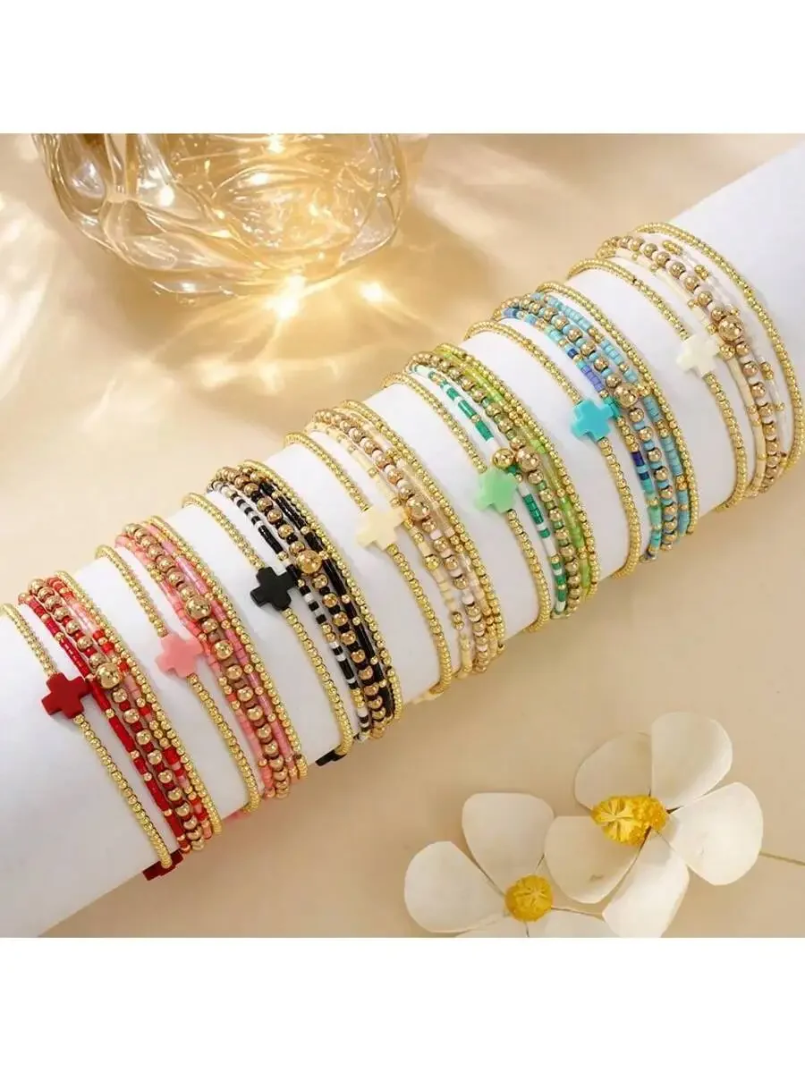 5pcs Boho Chic Colorful Cross Bead Bracelet Set Elastic Layered Wrap Bracelets For Women
5pcs Boho Chic Colorful Cross Bead Bracelet Set Elastic Layered Wrap Bracelets For Women