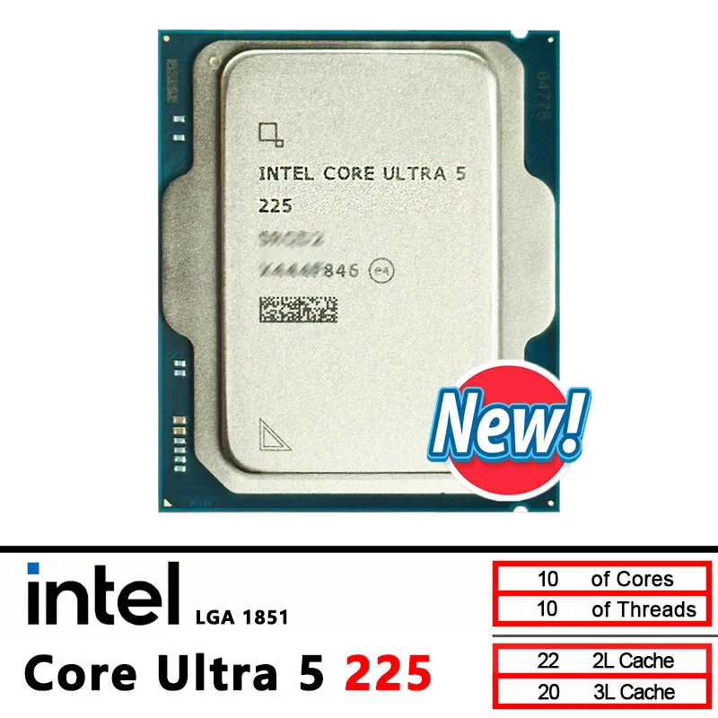Процессор Intel Core Ultra 5 225, 2,7 ГГц, 10 ядер, 10 потоков, Intel Graphics LGA 1851, новый, но без кулера
Процессор Intel Core Ultra 5 225, 2,7 ГГц, 10 ядер, 10 потоков, Intel Graphics LGA 1851, новый, но без кулера
