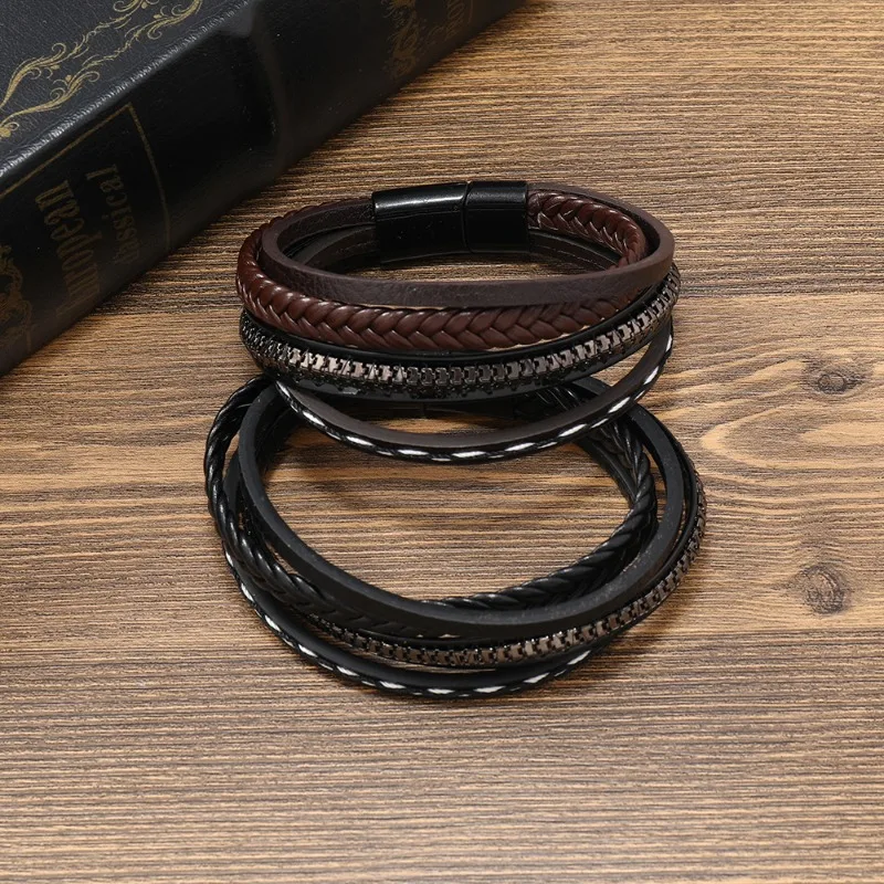 European and American Punk-Style Trendy Metal Chain Vintage Multi-Layered Woven Leather Bracelet for Men
European and American Punk-Style Trendy Metal Chain Vintage Multi-Layered Woven Leather Bracelet for Men