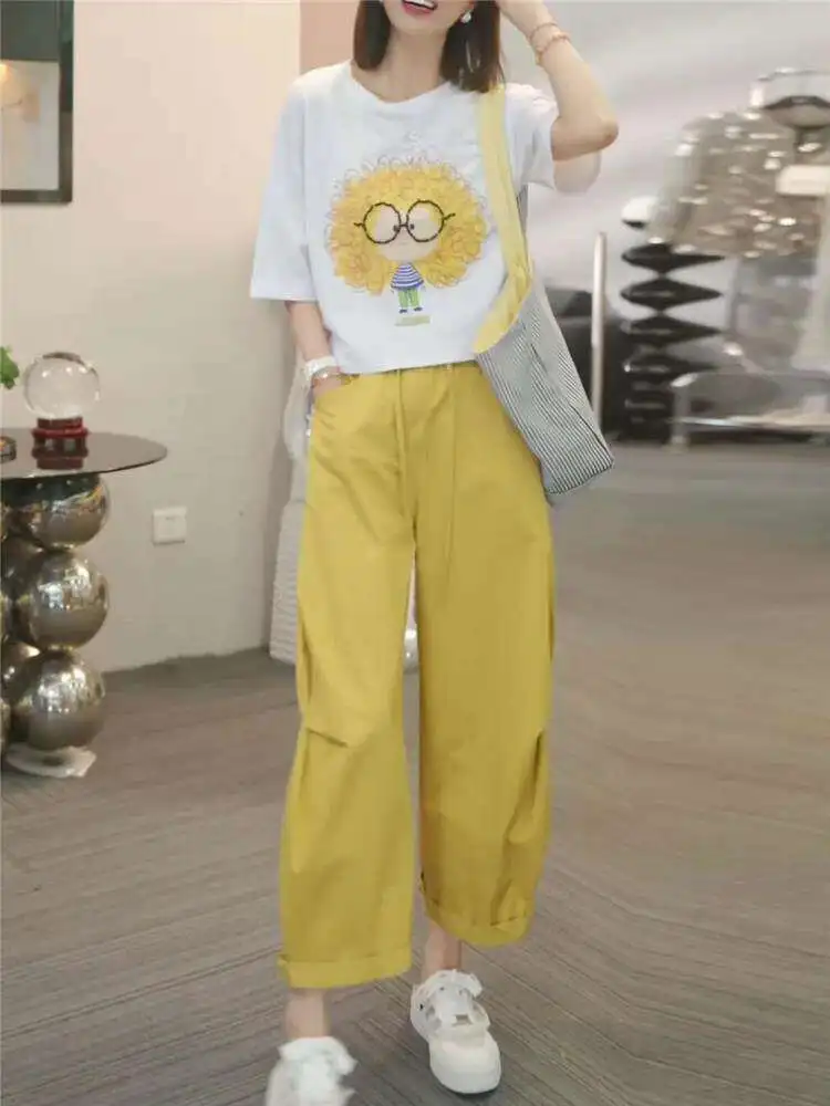 Summer New Fashion Printed round Neck Short Sleeve T-Shirt Set Casual High Waist Pants Breathable Comfortable Women's Outfit
Summer New Fashion Printed round Neck Short Sleeve T-Shirt Set Casual High Waist Pants Breathable Comfortable Women's Outfit