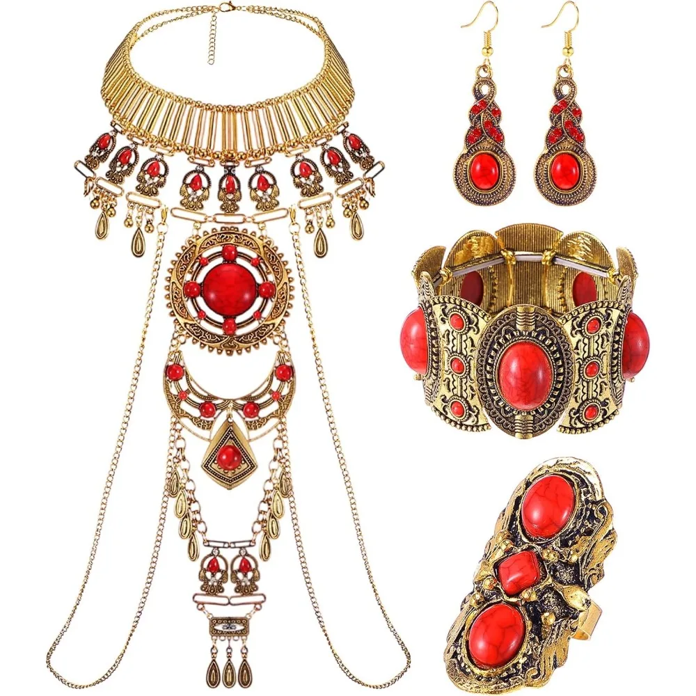 Boho Four Piece Turquoise Jewelry Set with Necklace Body Chain Earrings Adjustable Bracelet and Ring for Women
Boho Four Piece Turquoise Jewelry Set with Necklace Body Chain Earrings Adjustable Bracelet and Ring for Women