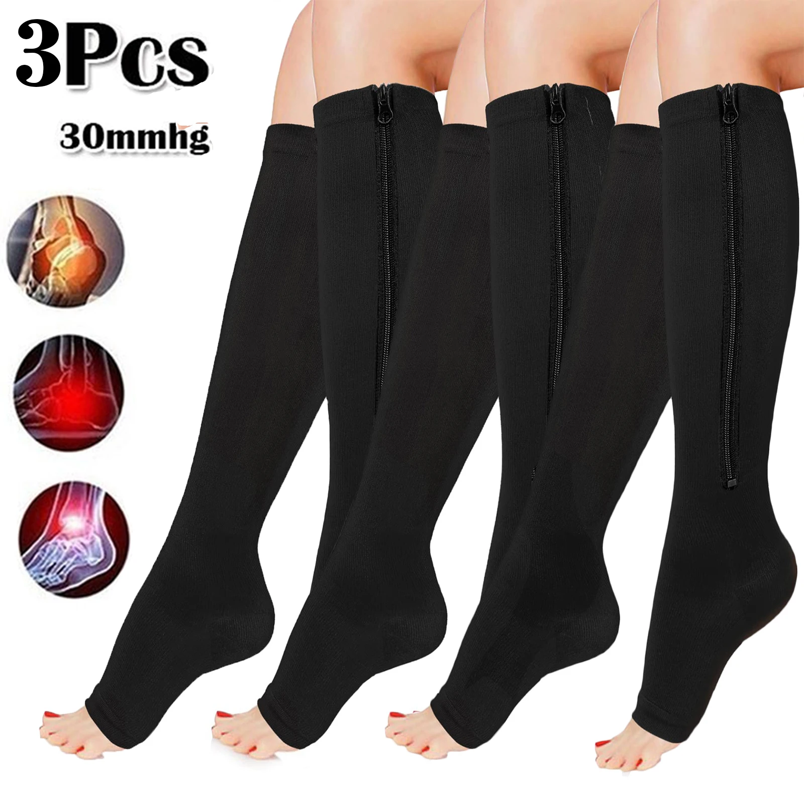 MOJITO 3 Pair Zipper Open Toe Compression Socks Fit for Nurse Doctor Varicose Veins Travel Hiking Fitness Socks Set Easy to Wear
MOJITO 3 Pair Zipper Open Toe Compression Socks Fit for Nurse Doctor Varicose Veins Travel Hiking Fitness Socks Set Easy to Wear