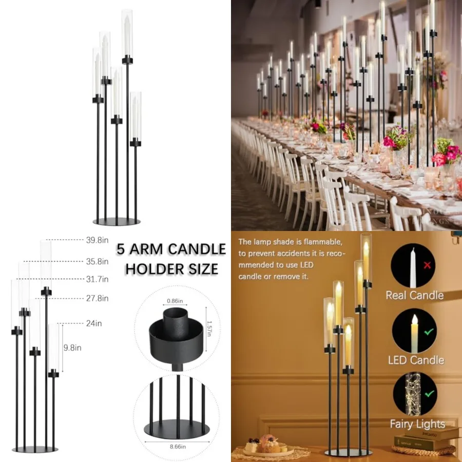39.8''Matte Candle Holder with Acrylic Shades Tall 5 Arm Candelabra Table Centerpiece for Wedding Living Dining Room Fireplace
39.8''Matte Candle Holder with Acrylic Shades Tall 5 Arm Candelabra Table Centerpiece for Wedding Living Dining Room Fireplace
