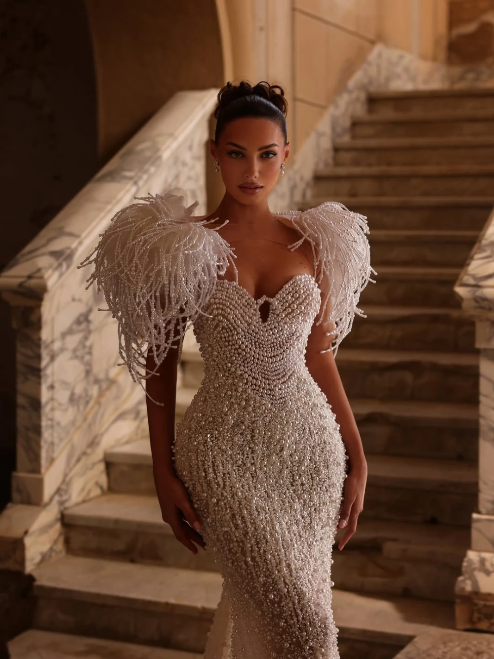Opulent Pearls Mermaid Wedding Dress, Puff Sleeves Stunning Statement Bridal Gown, Sweetheart Neckline, Customized Bride Wear
Opulent Pearls Mermaid Wedding Dress, Puff Sleeves Stunning Statement Bridal Gown, Sweetheart Neckline, Customized Bride Wear