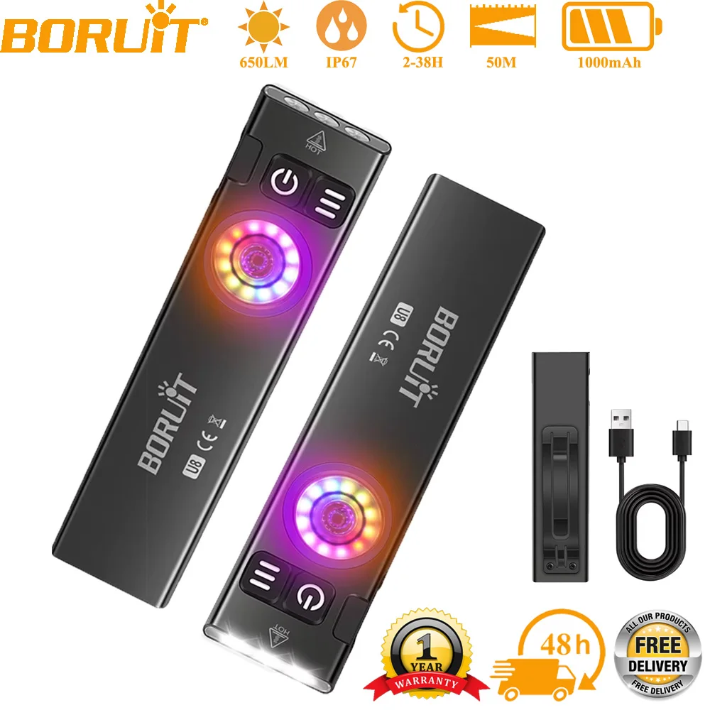 BORUiT U8 EDC фонарик RGB Light 650LM Type-C перезаряжаемый мини-светодиодный фонарь с магнитом и зажимом IP67 водонепроницаемый карманный фонарь
BORUiT U8 EDC фонарик RGB Light 650LM Type-C перезаряжаемый мини-светодиодный фонарь с магнитом и зажимом IP67 водонепроницаемый карманный фонарь