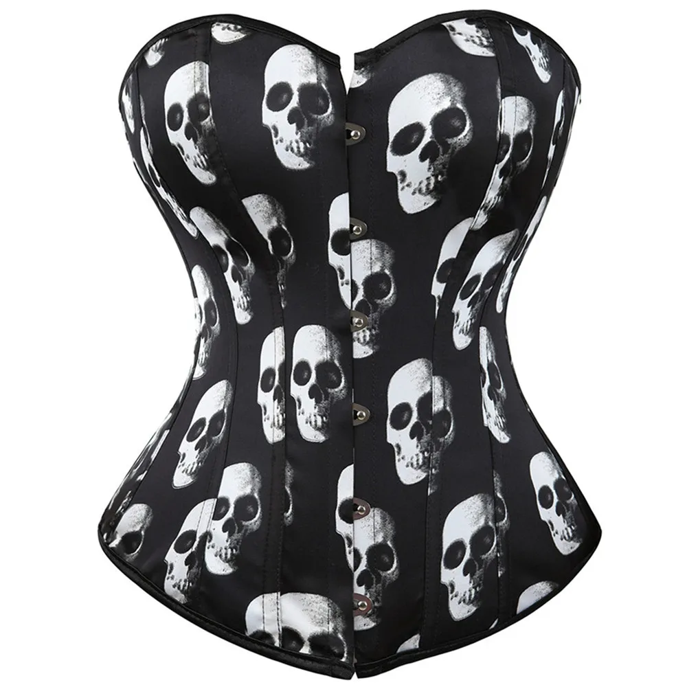 Sexy Corsets Bustiers Tops For Women Skull Printed Satin Lingerie Corset Gothic Corselet Overbust Plus Size Halloween Costumes
Sexy Corsets Bustiers Tops For Women Skull Printed Satin Lingerie Corset Gothic Corselet Overbust Plus Size Halloween Costumes