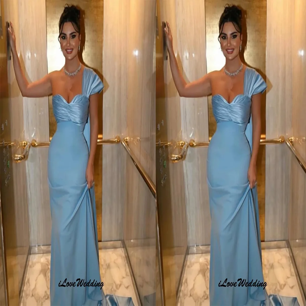 Sky Blue V-Neck One Shoulder Prom Dresses 2025 Elegant Evening Dresses Pleated Formal Gowns For Women Ribbons Gala Customized
Sky Blue V-Neck One Shoulder Prom Dresses 2025 Elegant Evening Dresses Pleated Formal Gowns For Women Ribbons Gala Customized