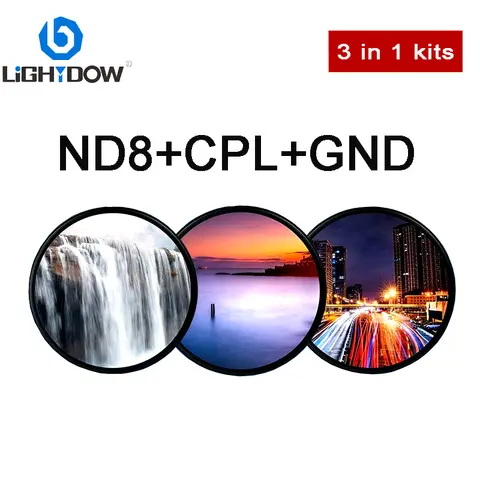 Lightdow Lens Filter 3 in 1 Kit CPL ND8 GND 0.9 Lens Filter Kits 49 52 55 58 62 67 77 82 mm for Canon Nikon Camera Lens Filters