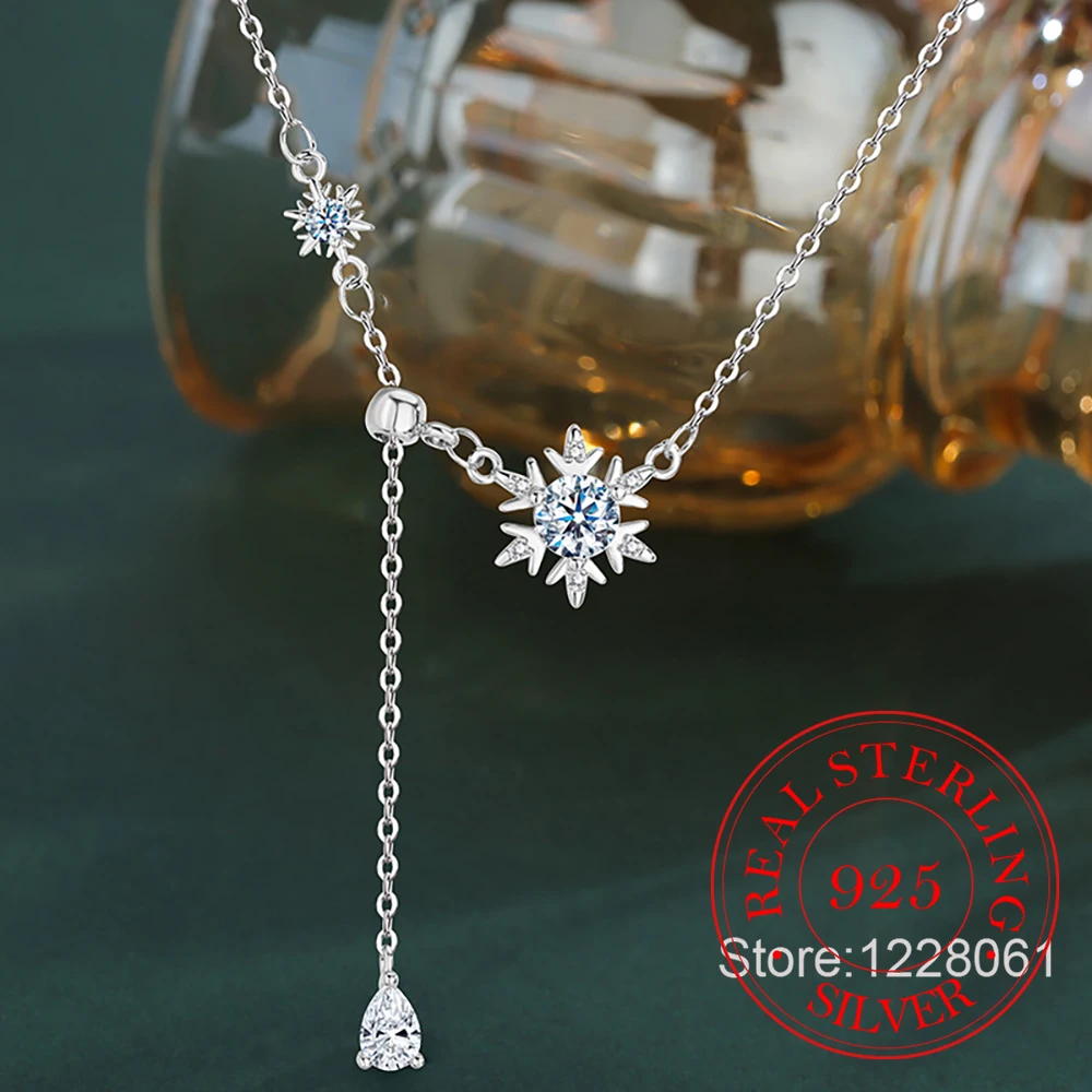 Стерлингового Серебра 925, циркон, кристалл, снежинка, кулон с кисточкой, ожерелье для женщин, колье-цепочка, свадебные, помолвочные, ювелирные изделия, подарок 
Стерлингового Серебра 925, циркон, кристалл, снежинка, кулон с кисточкой, ожерелье для женщин, колье-цепочка, свадебные, помолвочные, ювелирные изделия, подарок