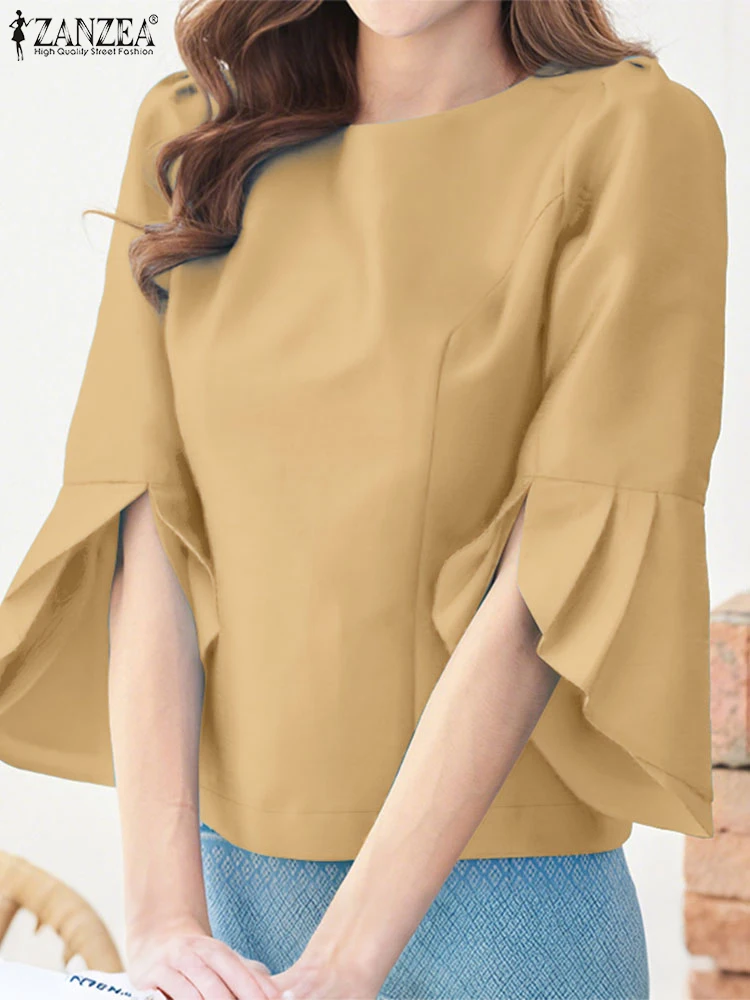 2025 Summer Office Lady Blouses ZANZEA Elegant 3/4 Flare Sleeve Shirt Women Solid Slim Fit Tunic Tops Stylish Party Blusas Mujer
2025 Summer Office Lady Blouses ZANZEA Elegant 3/4 Flare Sleeve Shirt Women Solid Slim Fit Tunic Tops Stylish Party Blusas Mujer