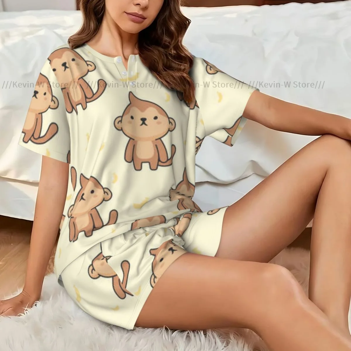 Women's Pajamas Short Sleeves Cute Monkey Pattern 2 Pieces Female Summer Sleepwear Nightwear Homewear
Women's Pajamas Short Sleeves Cute Monkey Pattern 2 Pieces Female Summer Sleepwear Nightwear Homewear