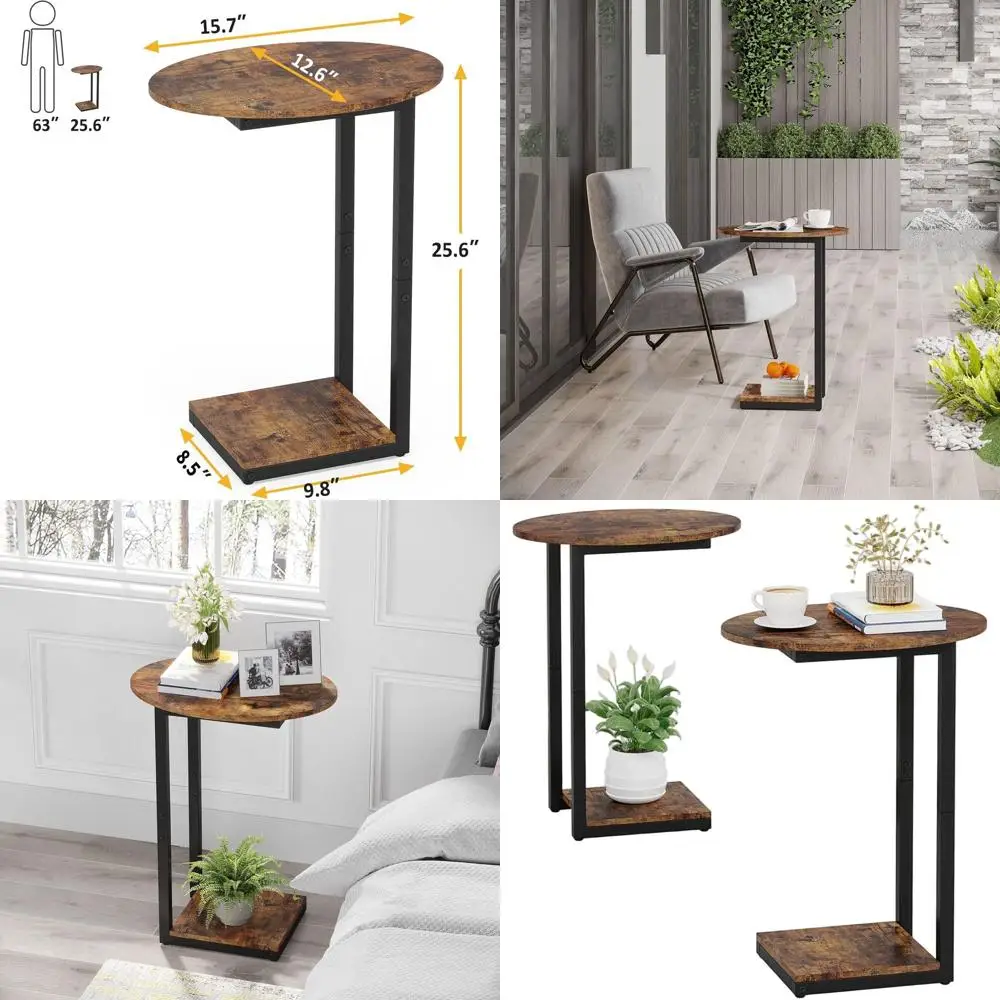 Pair of Rustic Brown C-Shape Wood End Tables with Metal Legs for Living Room and Bedroom, Ideal for Small Spaces
Pair of Rustic Brown C-Shape Wood End Tables with Metal Legs for Living Room and Bedroom, Ideal for Small Spaces