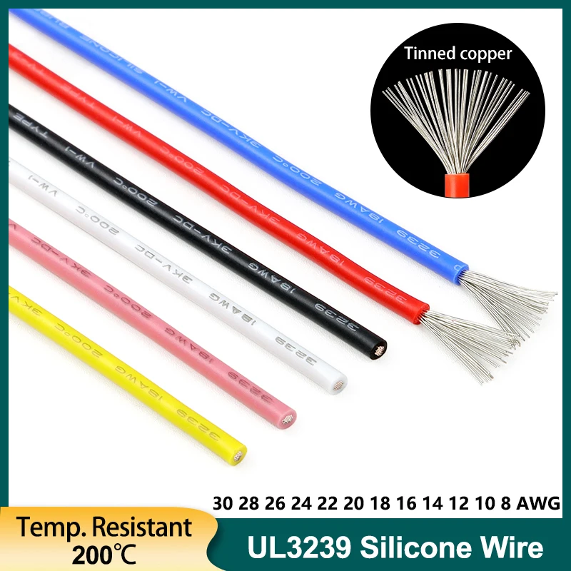 Flexible Silicone Rubber Wire 30/28/26/24/22/20/18/16/14/12/10/08AWG 3KV UL3239 Insulated DIY LED Power Cord Tinned Copper Cable 
Flexible Silicone Rubber Wire 30/28/26/24/22/20/18/16/14/12/10/08AWG 3KV UL3239 Insulated DIY LED Power Cord Tinned Copper Cable