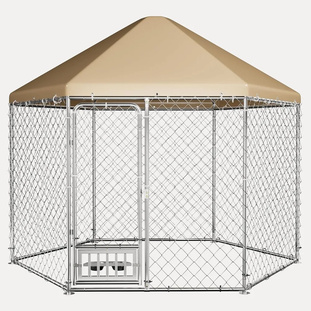 Outdoor Dog Kennel with Roof, Large Dog Kennel Outdoor with Rotating Feeding Bowls,Heavy Duty Hexagonal Dog Pens Outside for Bac
Outdoor Dog Kennel with Roof, Large Dog Kennel Outdoor with Rotating Feeding Bowls,Heavy Duty Hexagonal Dog Pens Outside for Bac