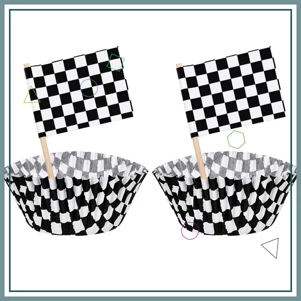 100 Pcs Race Car Checkered Flag Cupcake Wrappers & Toppers Set for Racing Birthday Party, Black White
100 Pcs Race Car Checkered Flag Cupcake Wrappers & Toppers Set for Racing Birthday Party, Black White