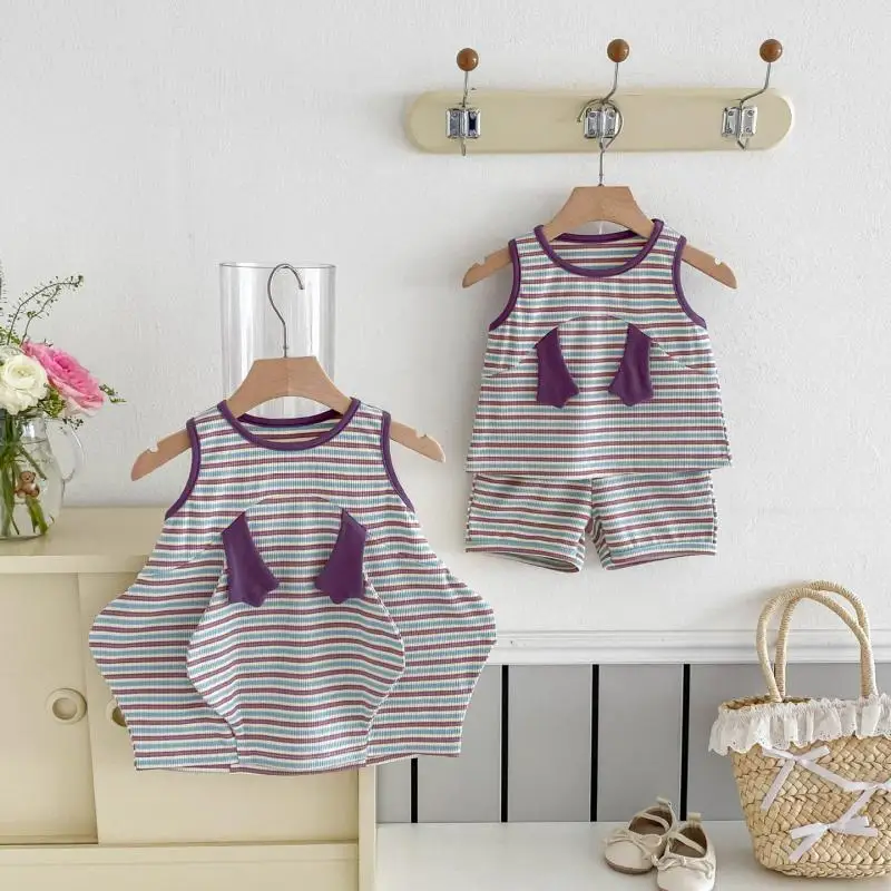 2025 Summer New Baby Sleeveless Clothes Set Cotton Boys Striped Vest Shorts 2pcs Suit Infant Girl Vest Dress Brother Sisters Set
2025 Summer New Baby Sleeveless Clothes Set Cotton Boys Striped Vest Shorts 2pcs Suit Infant Girl Vest Dress Brother Sisters Set