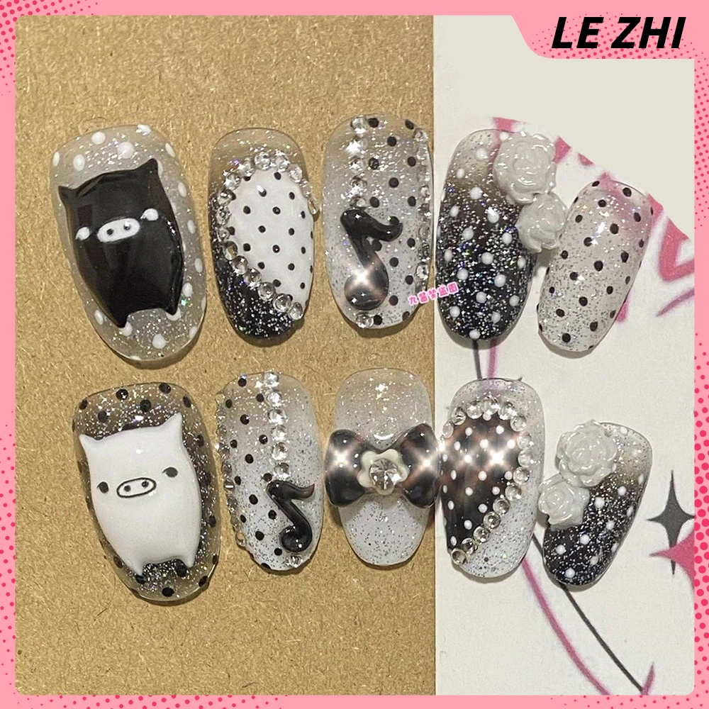 10Pcs Y2K Kawaii Pig Handmade Long Coffin Round Wearable Press On Nails Flash Diamond Flower Bowknot Musical Note Dot Fake Nails
10Pcs Y2K Kawaii Pig Handmade Long Coffin Round Wearable Press On Nails Flash Diamond Flower Bowknot Musical Note Dot Fake Nails