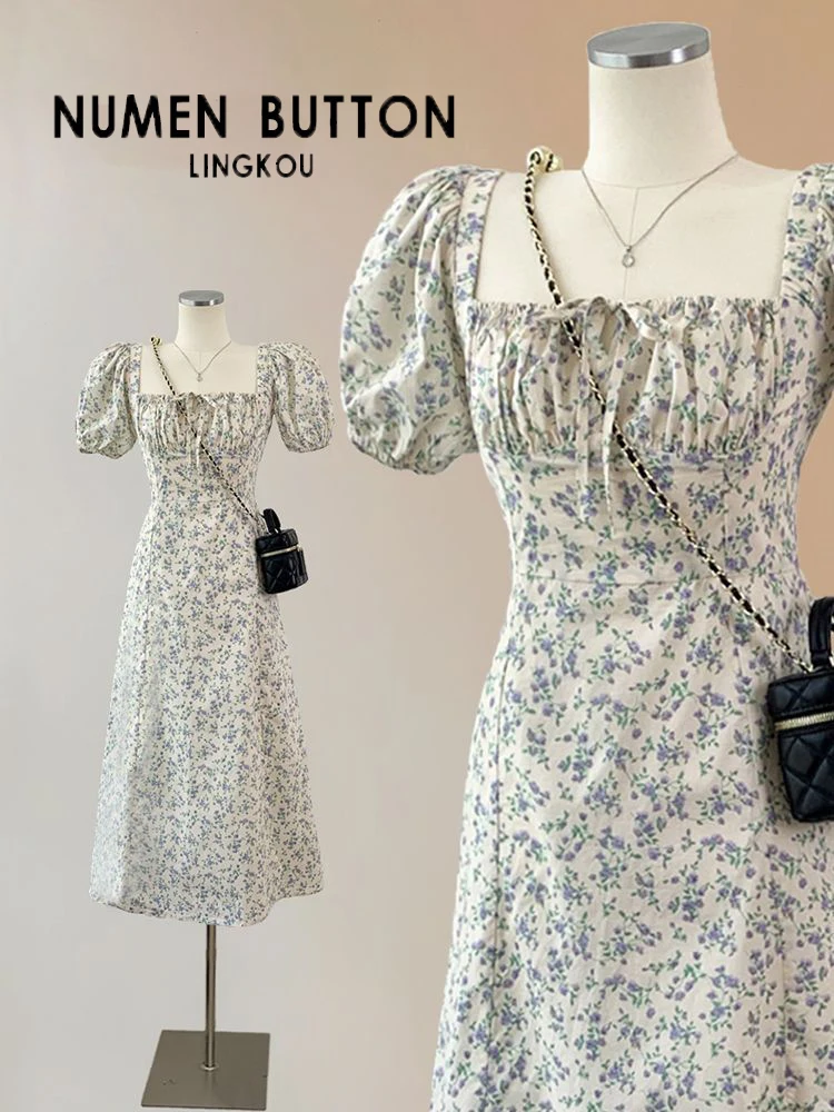 Chiffon Floral Dress for Women, Small and Versatile, Square Neck, Waist Cinched, French Design, A-line Skirt, Summer
Chiffon Floral Dress for Women, Small and Versatile, Square Neck, Waist Cinched, French Design, A-line Skirt, Summer