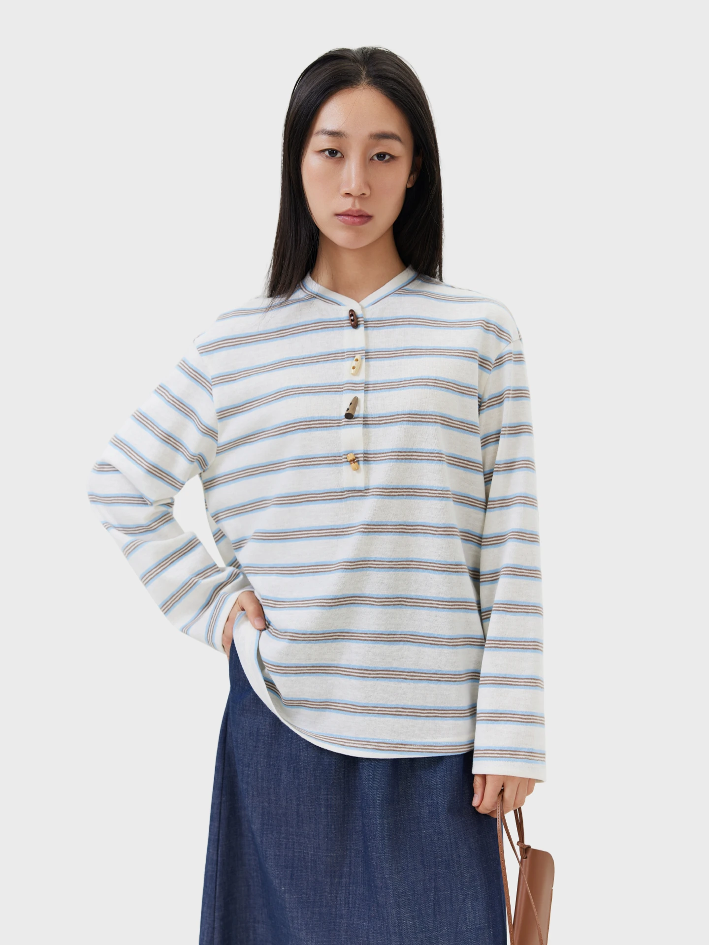Unique Buttoned Henry Collar Striped T-irt Cotton Polyester Lyocell Blend Long Sve Casual Sle Women's Breathable Skin-...
Unique Buttoned Henry Collar Striped T-irt Cotton Polyester Lyocell Blend Long Sve Casual Sle Women's Breathable Skin-...