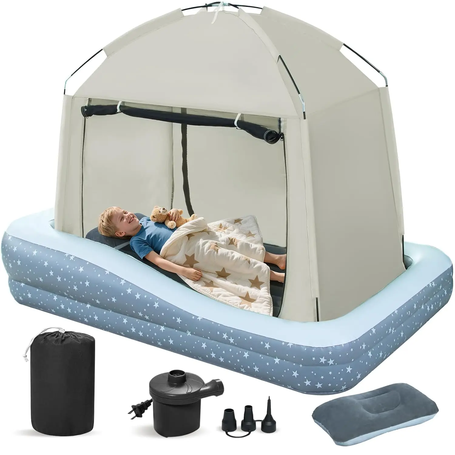 Portable Toddler Travel Bed with Tent & Pump - Quick Inflate Air Mattress for Camping, Beach & Indoor Use
Portable Toddler Travel Bed with Tent & Pump - Quick Inflate Air Mattress for Camping, Beach & Indoor Use