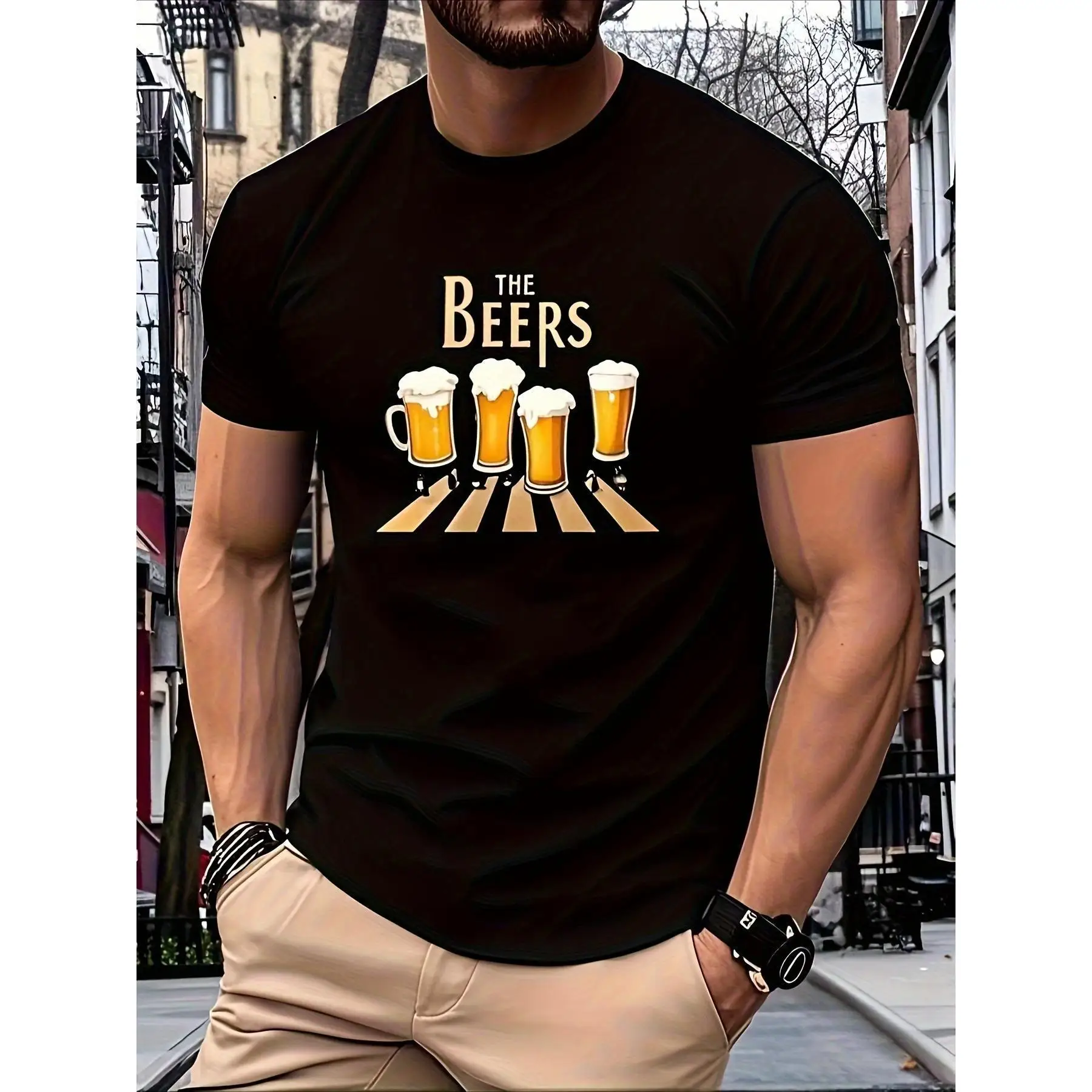 Unisex Funny Beer T-shirt, Humorous "The Beers" Graphic Tee, Famous Abbey Road Parody Music Lover Casual Top
Unisex Funny Beer T-shirt, Humorous "The Beers" Graphic Tee, Famous Abbey Road Parody Music Lover Casual Top
