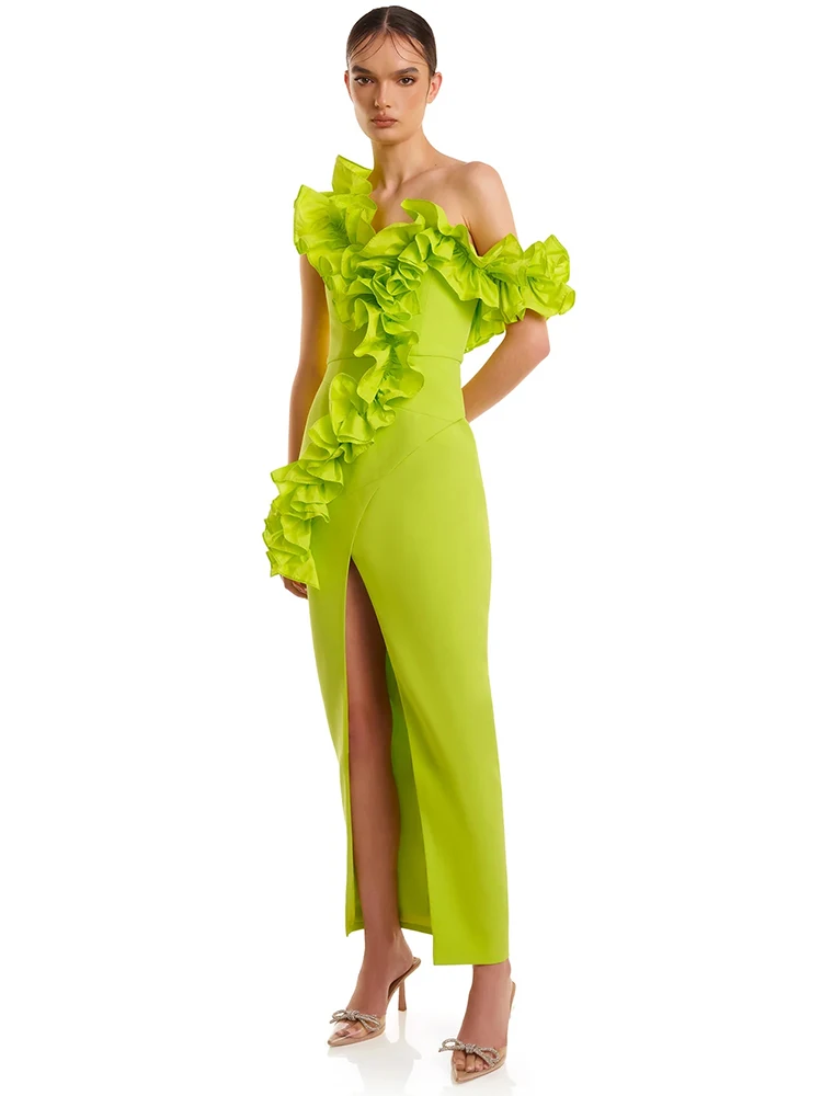 Women Sexy One Shoulder Long Bandage Ruffles Neon Green Split Maxi Maxi Dress Elegant Evening Club Party Cocktail Outfits
Women Sexy One Shoulder Long Bandage Ruffles Neon Green Split Maxi Maxi Dress Elegant Evening Club Party Cocktail Outfits