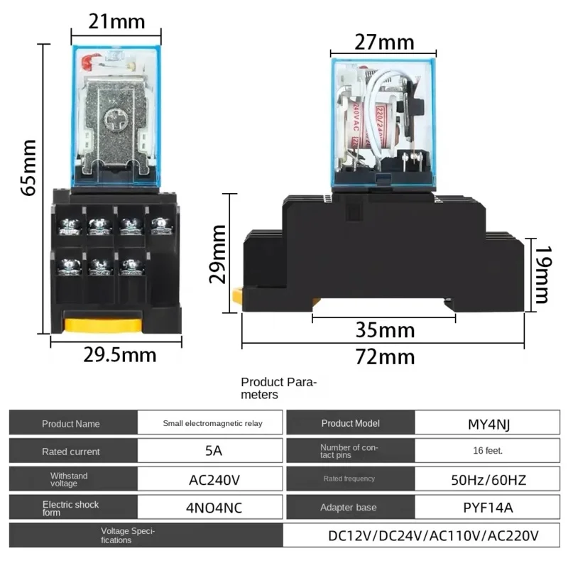 5A MY2NJ MY4NJ Релейная катушка Общий DPDT Микро Мини Электромагнитное реле с цоколем Светодиодный AC 110 В 220 В постоянного тока 12 В 24 В
5A MY2NJ MY4NJ Релейная катушка Общий DPDT Микро Мини Электромагнитное реле с цоколем Светодиодный AC 110 В 220 В постоянного тока 12 В 24 В