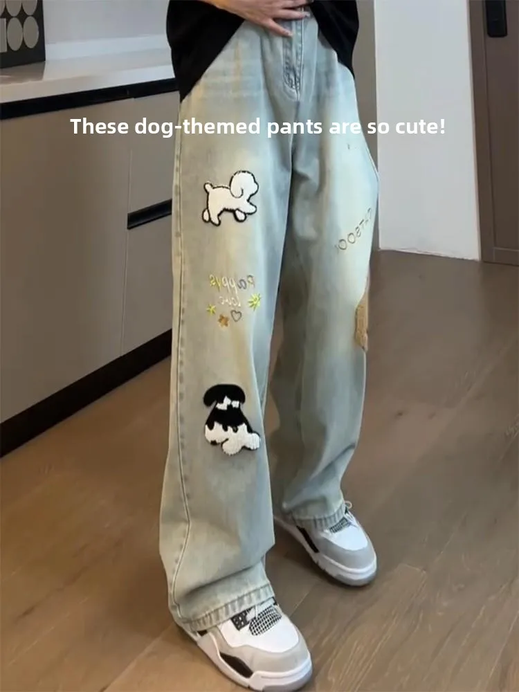 American Retro Cartoon Letter Embroidery Jeans Men's Hiphop Trendy High Street Straight Leg Jeans Casual Loose Fit Jeans
American Retro Cartoon Letter Embroidery Jeans Men's Hiphop Trendy High Street Straight Leg Jeans Casual Loose Fit Jeans