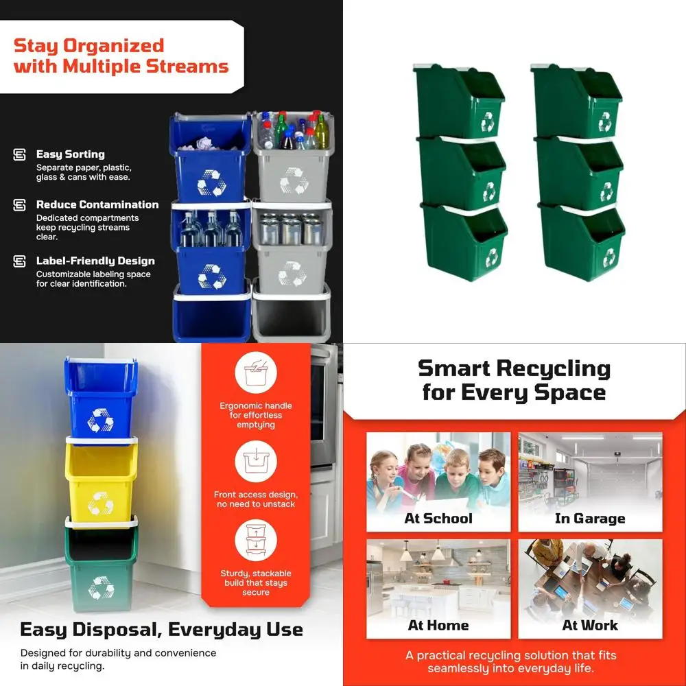 6 Gallon Stackable Recycling Bins for Kitchen, Home, and Office - Eco-Friendly, Space-Saving Trash Cans Crafted from 100% Recycl
6 Gallon Stackable Recycling Bins for Kitchen, Home, and Office - Eco-Friendly, Space-Saving Trash Cans Crafted from 100% Recycl