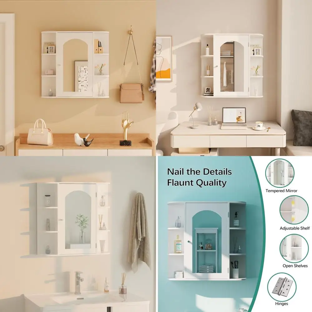 White Wall-Mounted 3-Tier Storage Cabinet with Mirror and Adjustable Shelves for Bathroom, Kitchen, and Laundry Room
White Wall-Mounted 3-Tier Storage Cabinet with Mirror and Adjustable Shelves for Bathroom, Kitchen, and Laundry Room