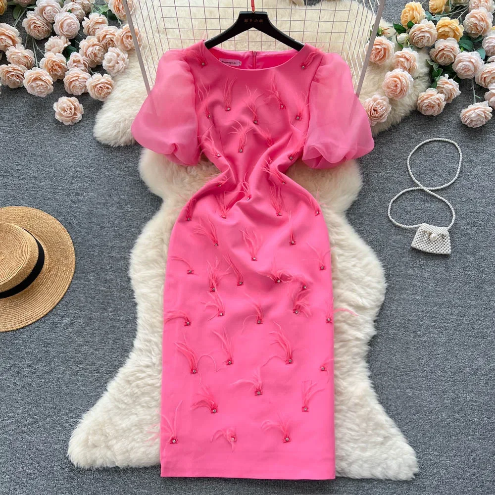 French Diamond Feathered Round Neck Wrap Hip Dress Women New Fashion Thin Short Sleeve Party Clothes Vestidos De Fiesta L179
French Diamond Feathered Round Neck Wrap Hip Dress Women New Fashion Thin Short Sleeve Party Clothes Vestidos De Fiesta L179