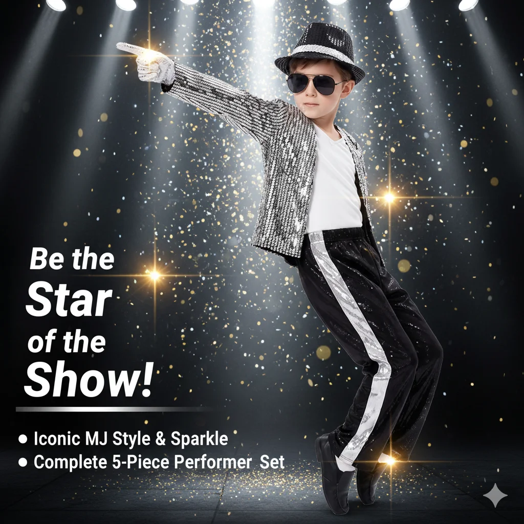 Kids Michaeled Jacksons Sequined Costume Full Set Shiny Outfit For Boys Girls Halloween School Stage Dance Carnival Performance
Kids Michaeled Jacksons Sequined Costume Full Set Shiny Outfit For Boys Girls Halloween School Stage Dance Carnival Performance