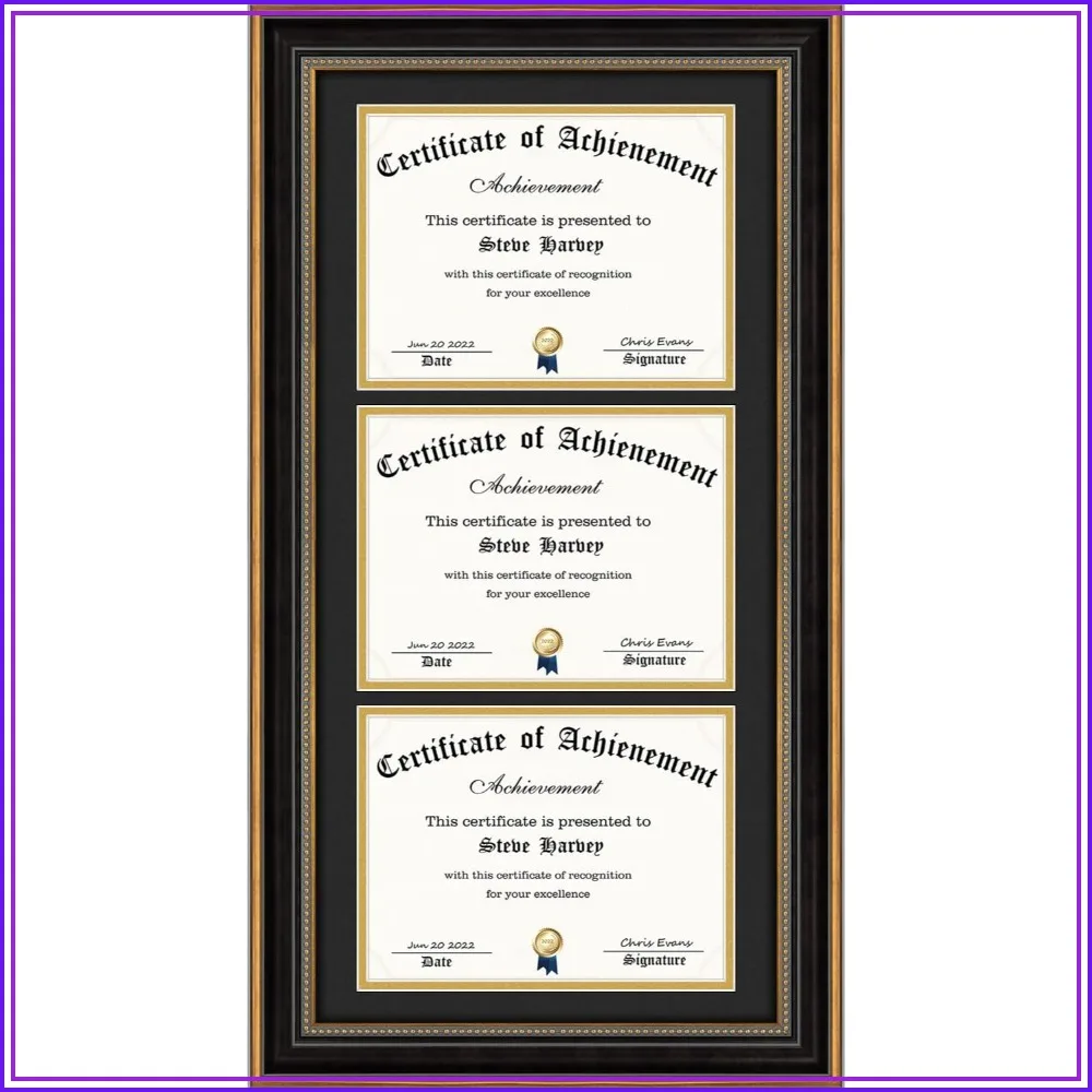14x29 Diploma Frame for 3 8.5x11, Real Glass, Gold Black Certificate Frame
14x29 Diploma Frame for 3 8.5x11, Real Glass, Gold Black Certificate Frame