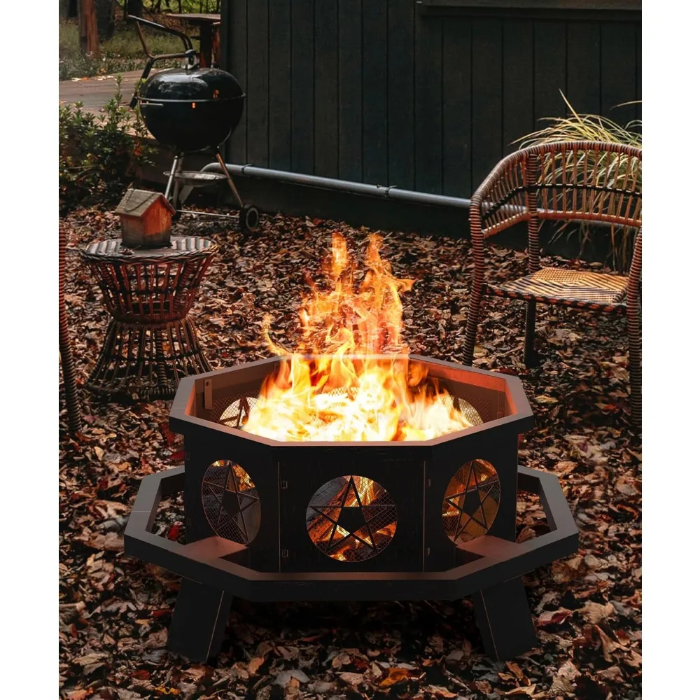 43 inch Fire Pit, Outdoor Fire Pits with Cooking Grill, Wood Burning Fire Pits for Outside, Octagonal Heavy Duty Large Firepit w
43 inch Fire Pit, Outdoor Fire Pits with Cooking Grill, Wood Burning Fire Pits for Outside, Octagonal Heavy Duty Large Firepit w