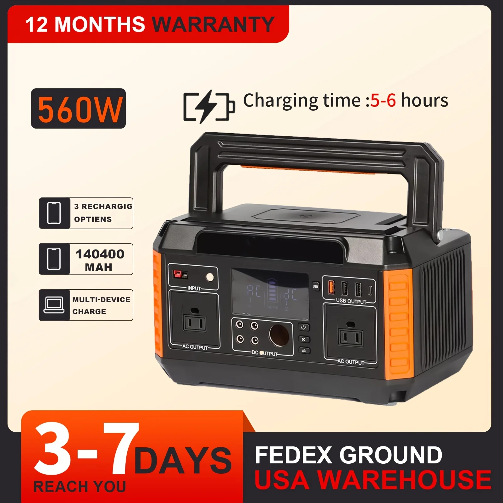 Portable generator 200W-560W solar generator 520Wh/140400mAh, multi-purpose output, backup battery pack CPAP battery, emergency
Portable generator 200W-560W solar generator 520Wh/140400mAh, multi-purpose output, backup battery pack CPAP battery, emergency