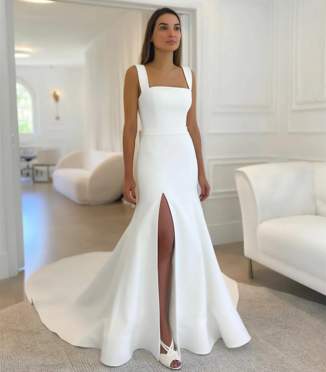 2023 Elegant Mermaid Wedding Dresses Straps Sexy Side Slit Simple Soft Satin Custom Bridal Gowns For Women Vestido De Novia
2023 Elegant Mermaid Wedding Dresses Straps Sexy Side Slit Simple Soft Satin Custom Bridal Gowns For Women Vestido De Novia