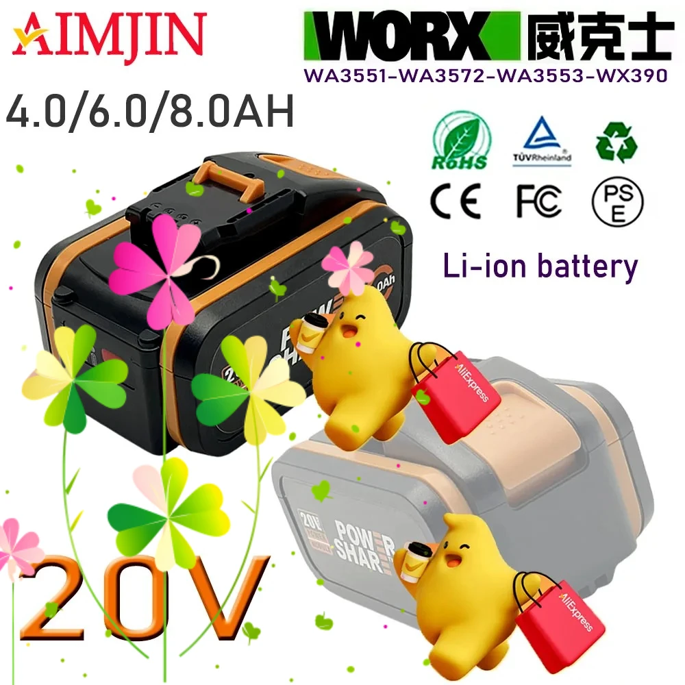 For worx 20V 4.0/6.0/8.0Ah WA3570 WA3551 WA3553.1 Li-ion battery Rechargeable WA3553 for All WORX Electric and Garden Tools
For worx 20V 4.0/6.0/8.0Ah WA3570 WA3551 WA3553.1 Li-ion battery Rechargeable WA3553 for All WORX Electric and Garden Tools