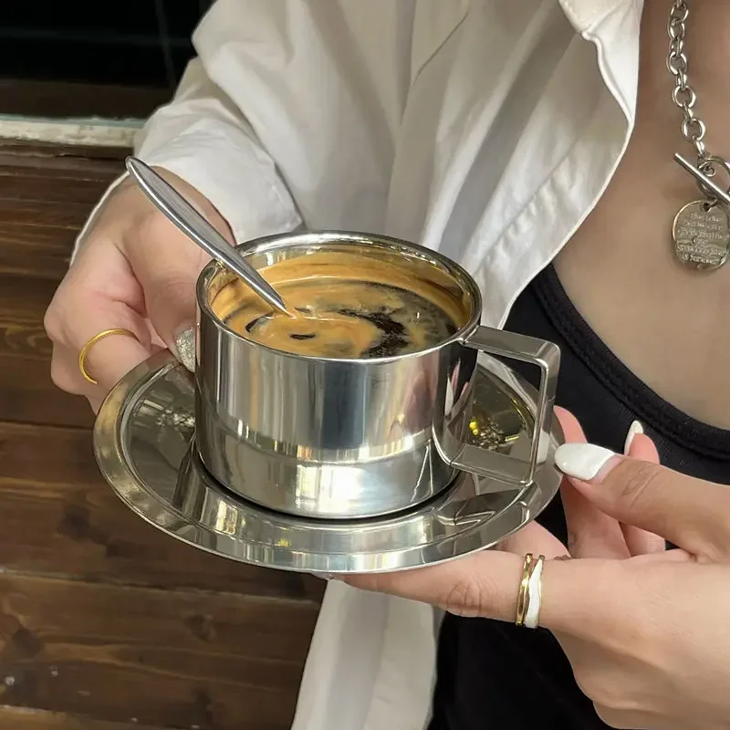 Korean Ins Coffee Cup Set 304 Stainless Steel Insulated Coffee Cup Afternoon Tea Mug Dish Spoon Household Retro Tableware Set
Korean Ins Coffee Cup Set 304 Stainless Steel Insulated Coffee Cup Afternoon Tea Mug Dish Spoon Household Retro Tableware Set