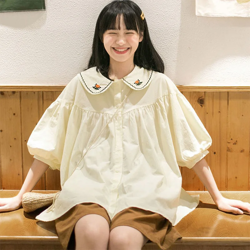Bubble Sleeve Embroidered Doll Collar Shirt Summer New Japanese Style Short Sleeves Sweet Chic Tops Fashion Clothes for Women
Bubble Sleeve Embroidered Doll Collar Shirt Summer New Japanese Style Short Sleeves Sweet Chic Tops Fashion Clothes for Women